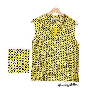 Kasper Vintage Silk Sleeveless Top Pointed Collar Back Zipper Yellow Size 12